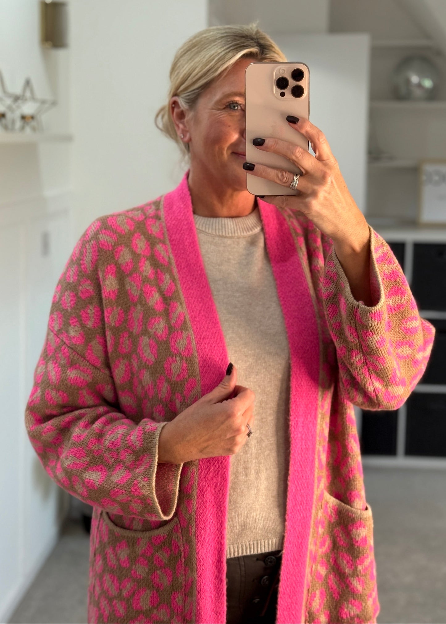Neon Pink Leopard Long Cardigan
