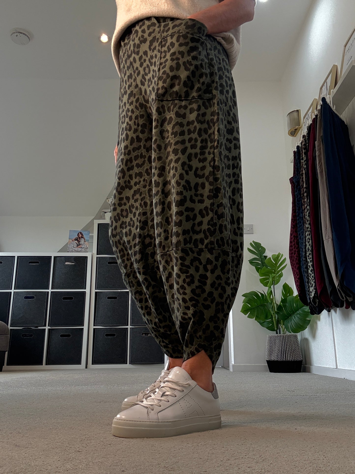 Dark Khaki Leopard Pocket Slim Barrel Cargo Joggers