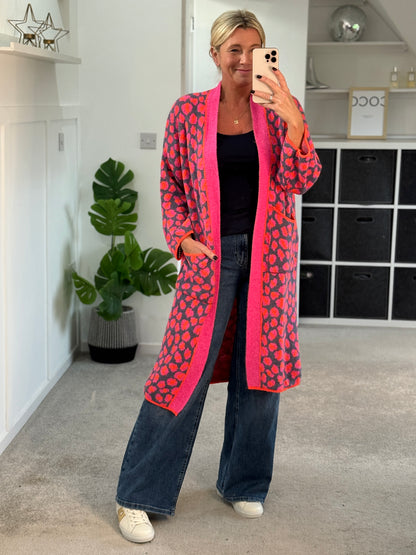 Grey Leopard Long Cardigan