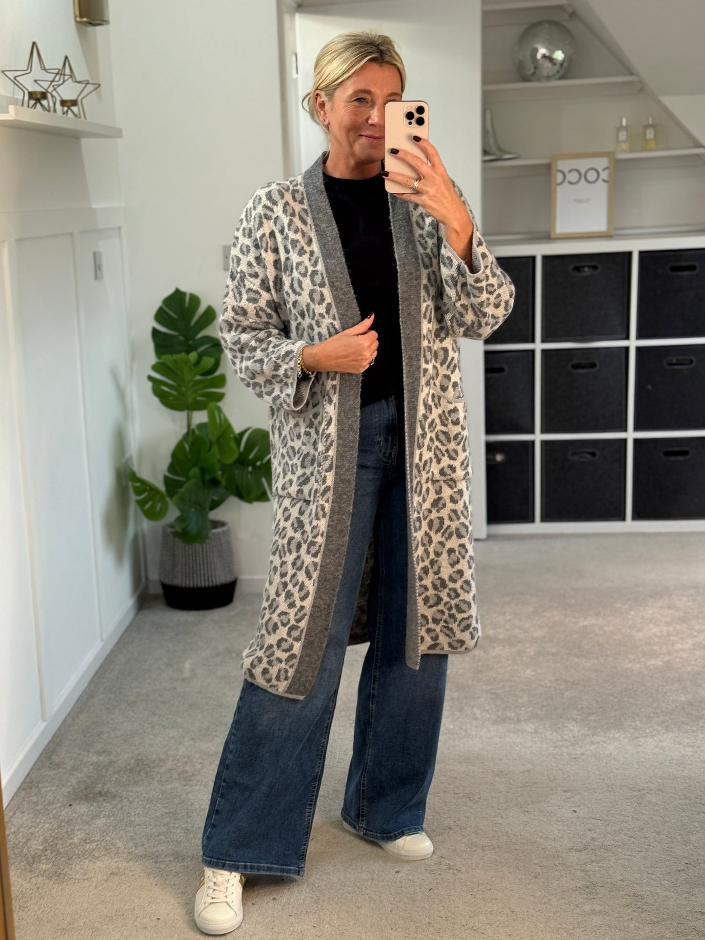 Grey Leopard Long Cardigan