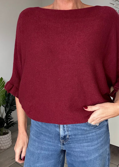 Navy Frill Sleeve Batwing Jumper