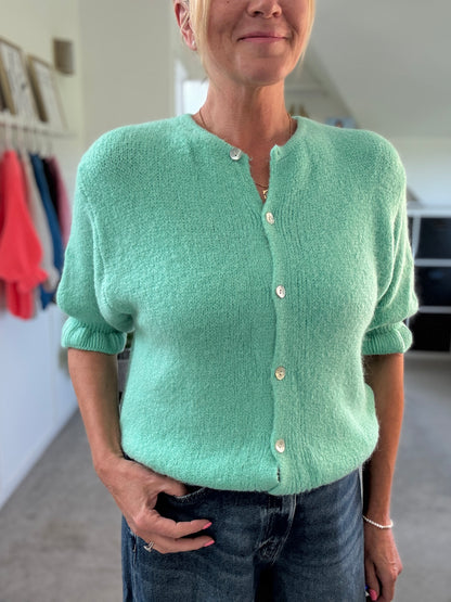 Aqua Green Fluffy 1/2 Frill Sleeve Cardigan