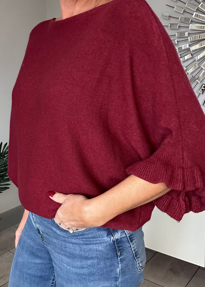 Chocolate Frill Sleeve Batwing Jumper