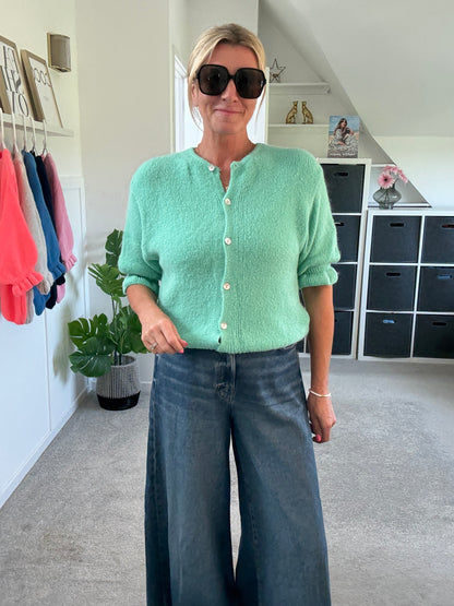 Aqua Green Fluffy 1/2 Frill Sleeve Cardigan