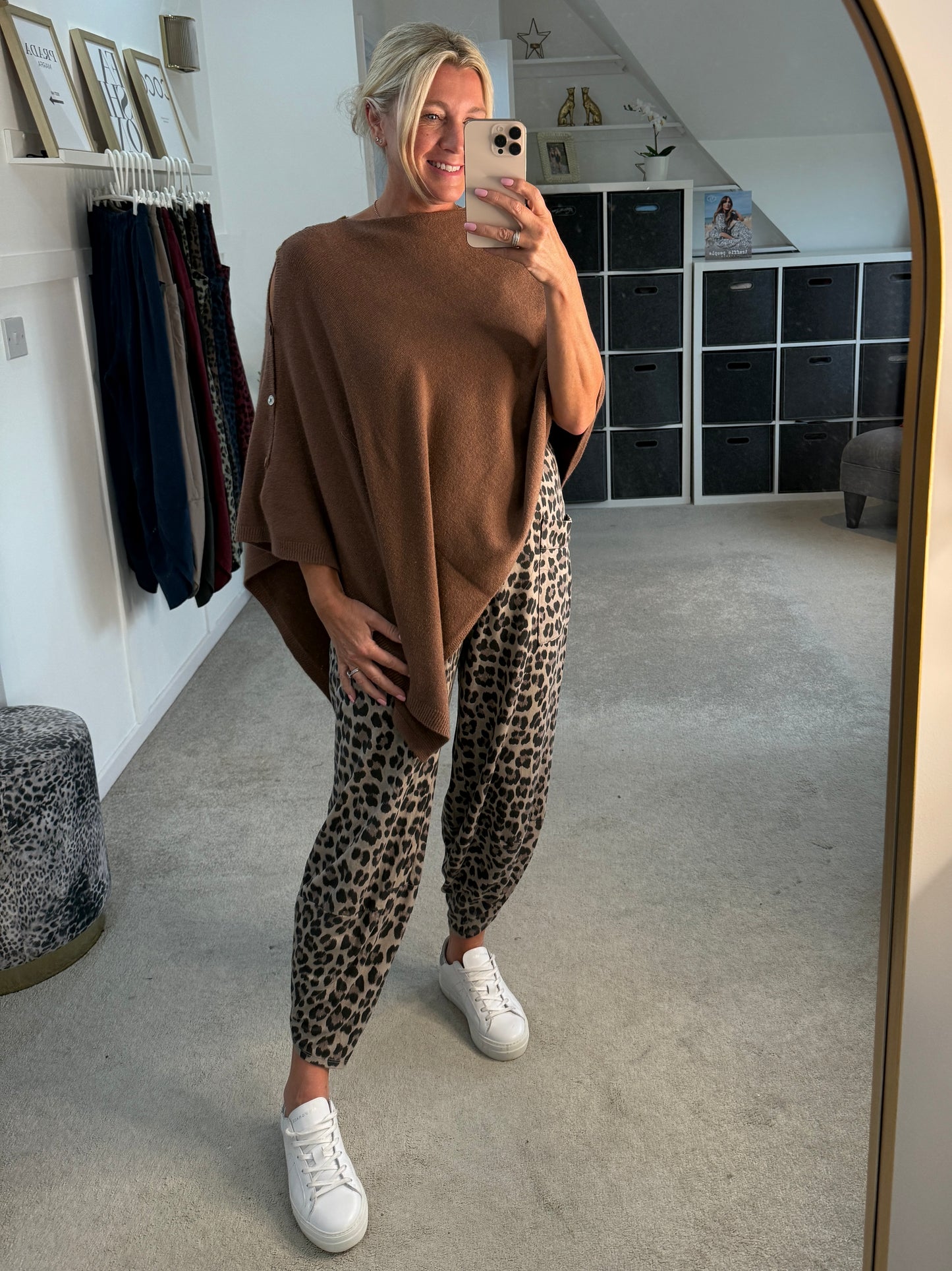 Mocha Leopard Pocket Slim Barrel Cargo Joggers