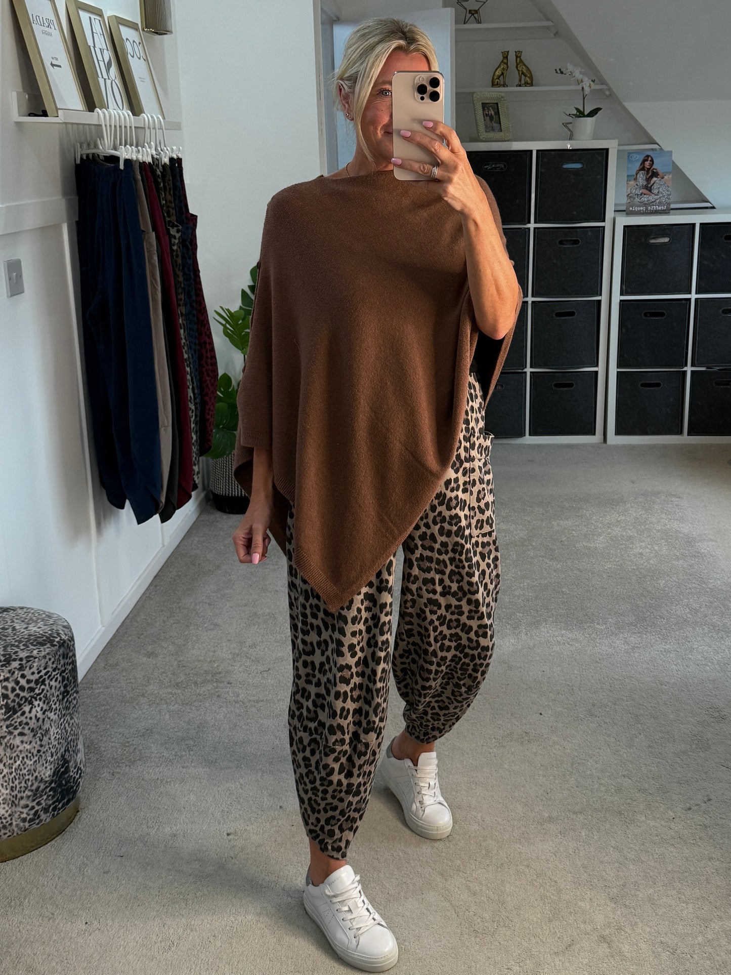 Mocha Leopard Pocket Slim Barrel Cargo Joggers