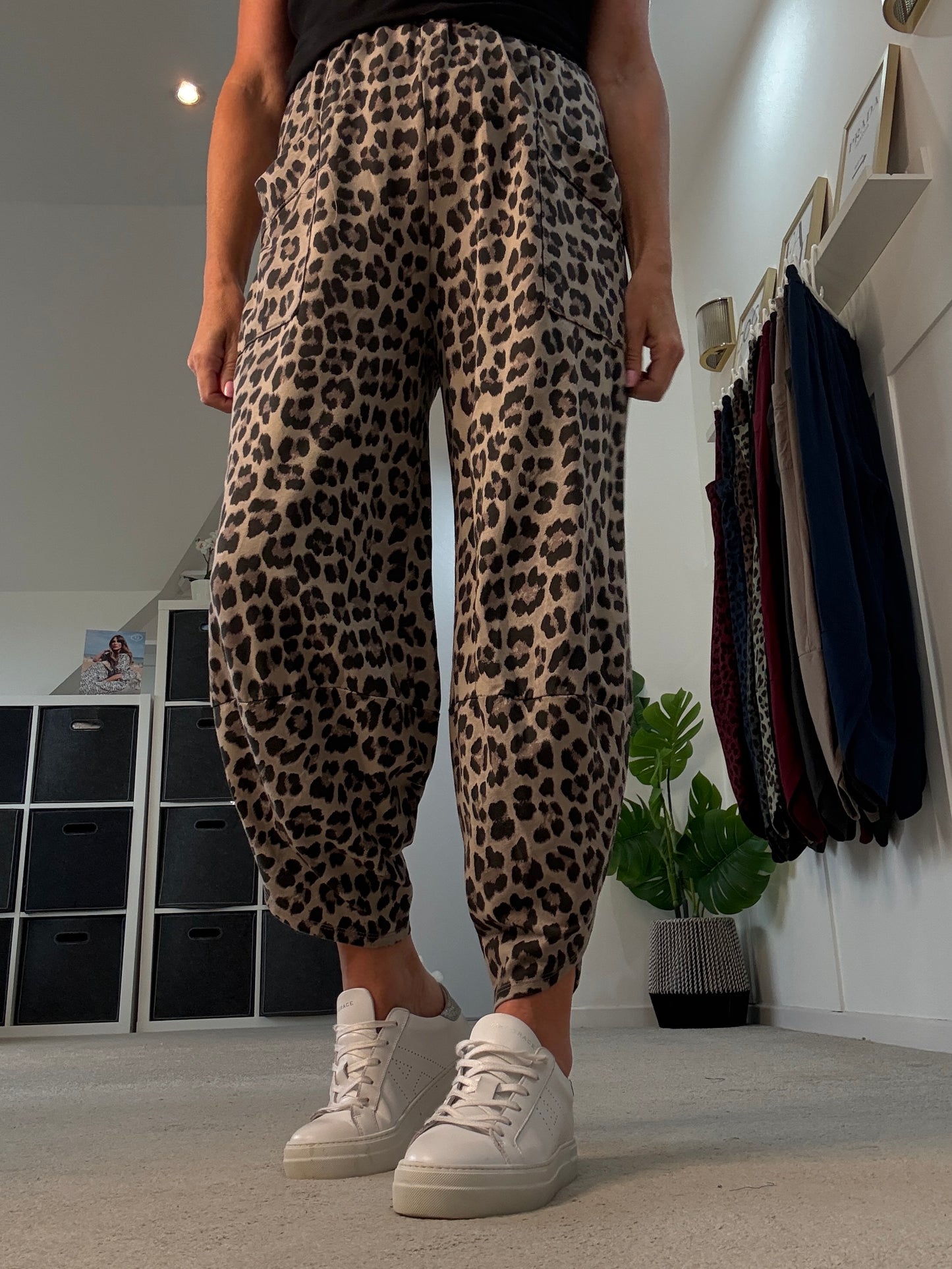 Mocha Leopard Pocket Slim Barrel Cargo Joggers