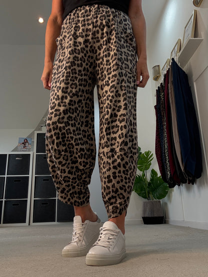 Mocha Leopard Pocket Slim Barrel Cargo Joggers