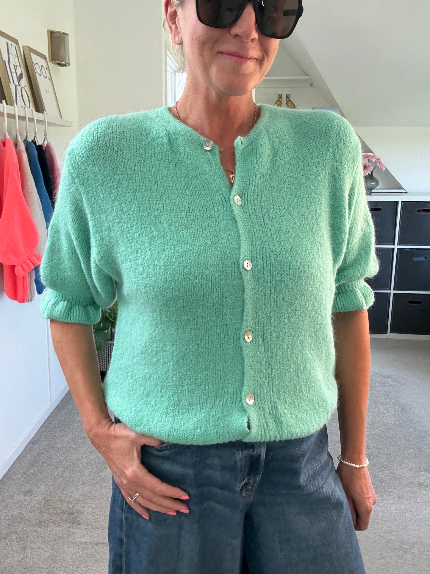 Aqua Green Fluffy 1/2 Frill Sleeve Cardigan