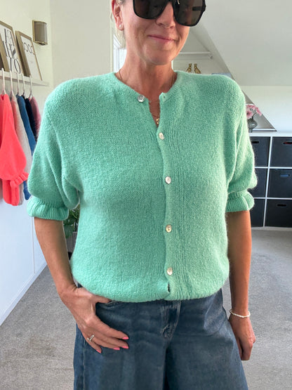 Aqua Green Fluffy 1/2 Frill Sleeve Cardigan