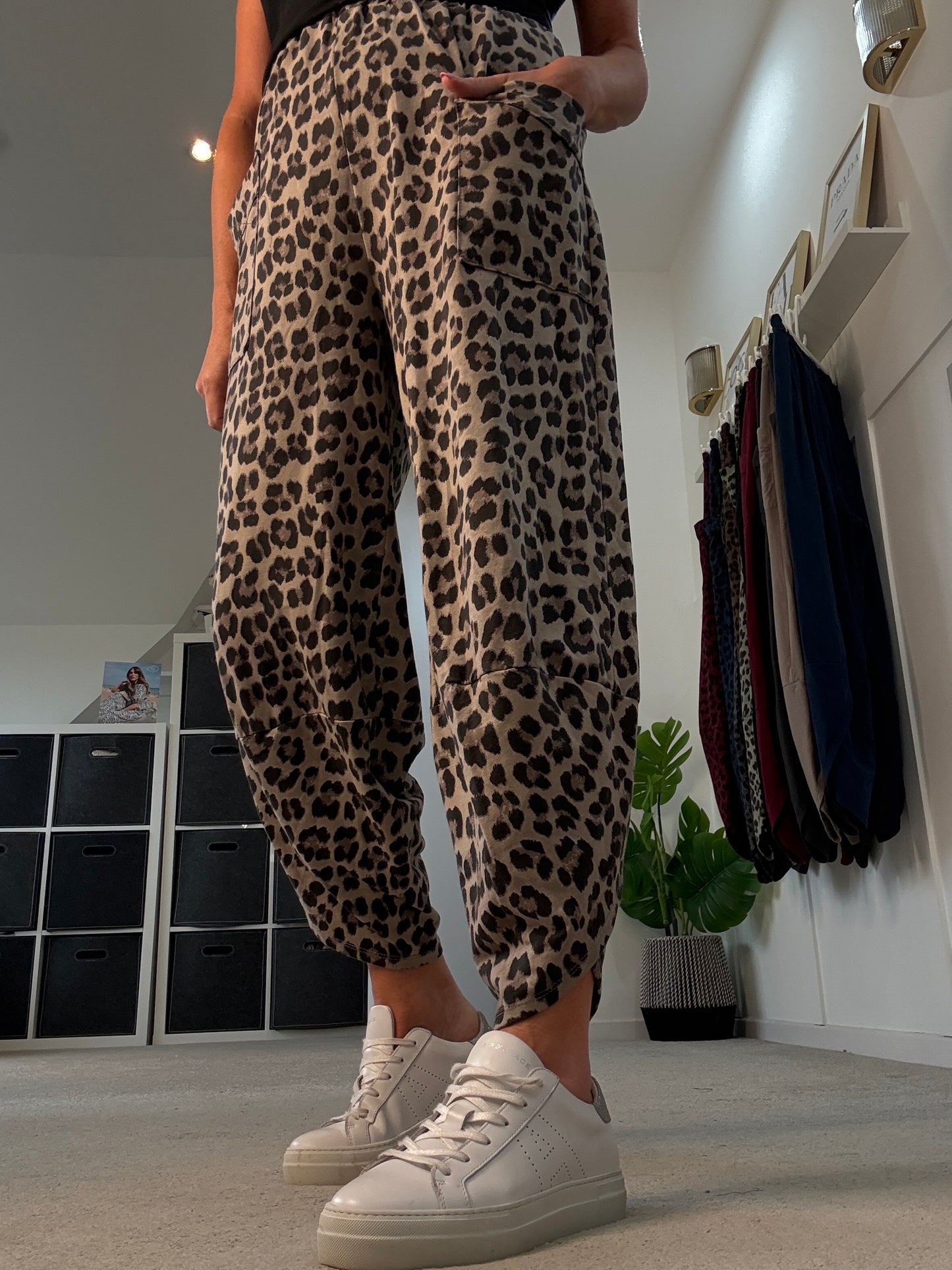 Mocha Leopard Pocket Slim Barrel Cargo Joggers