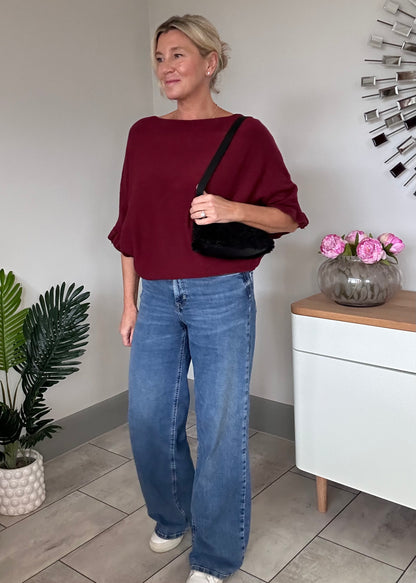 Navy Frill Sleeve Batwing Jumper