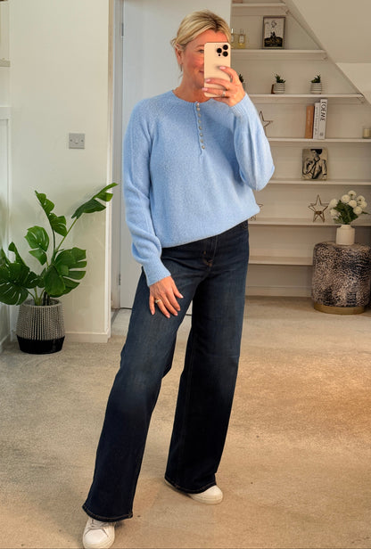 Powder Blue Alpaca Mix Button Jumper