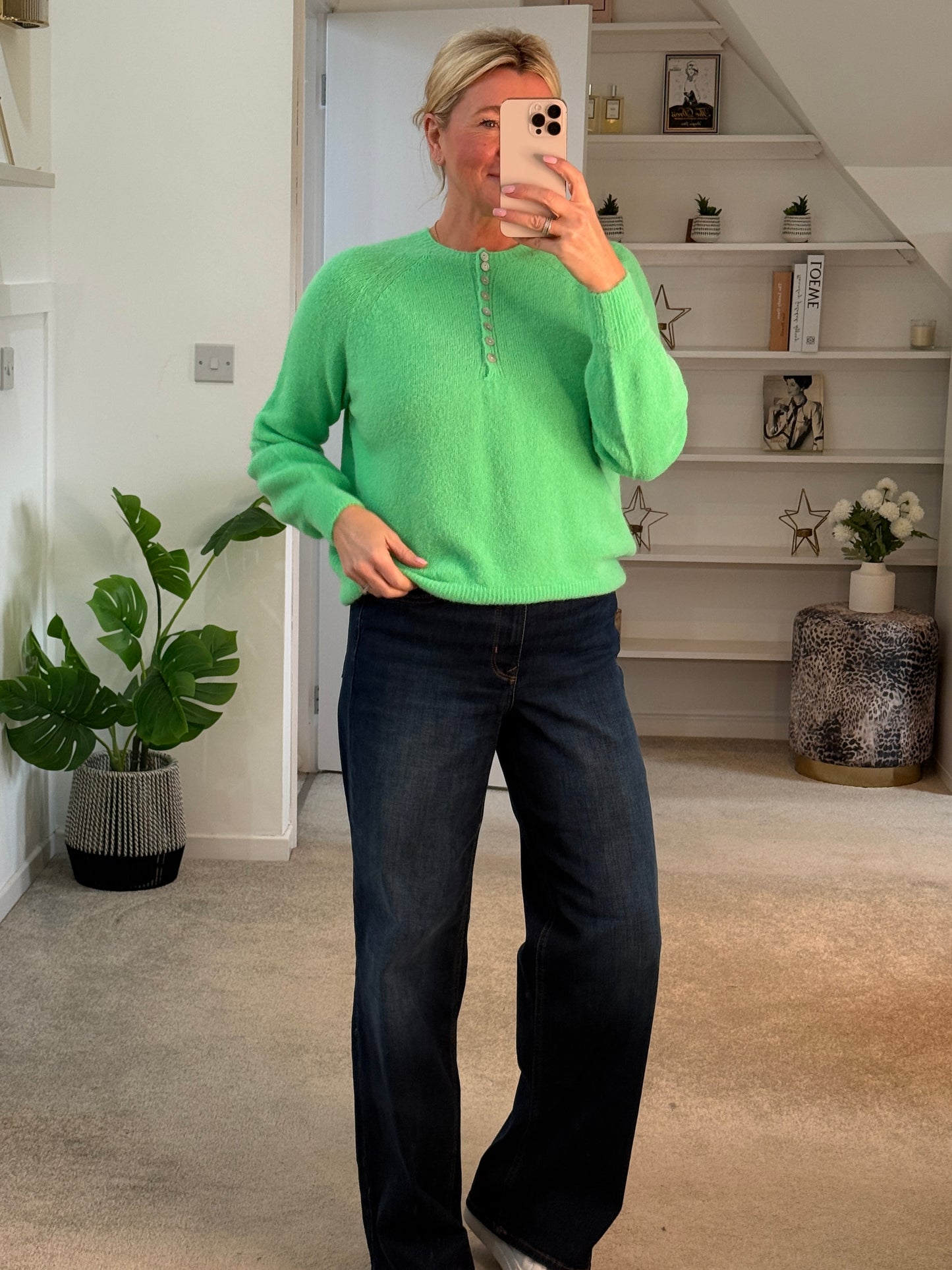 Spring Green Alpaca Mix Button Jumper