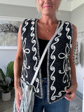 Charcoal Knitted Folk Design Waistcoat