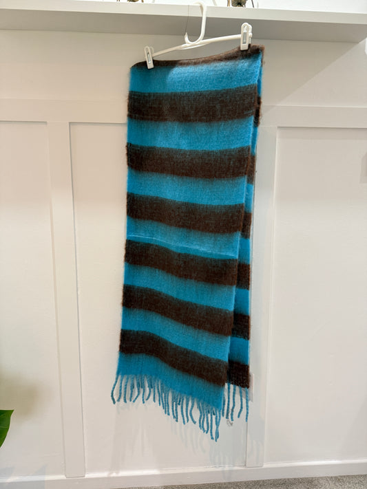Blue/Brown Cosy Striped Winter Scarf