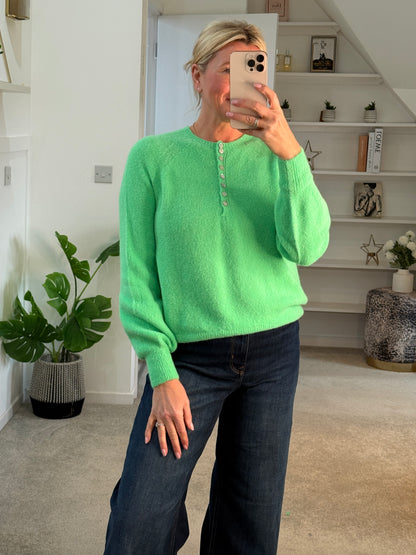 Spring Green Alpaca Mix Button Jumper