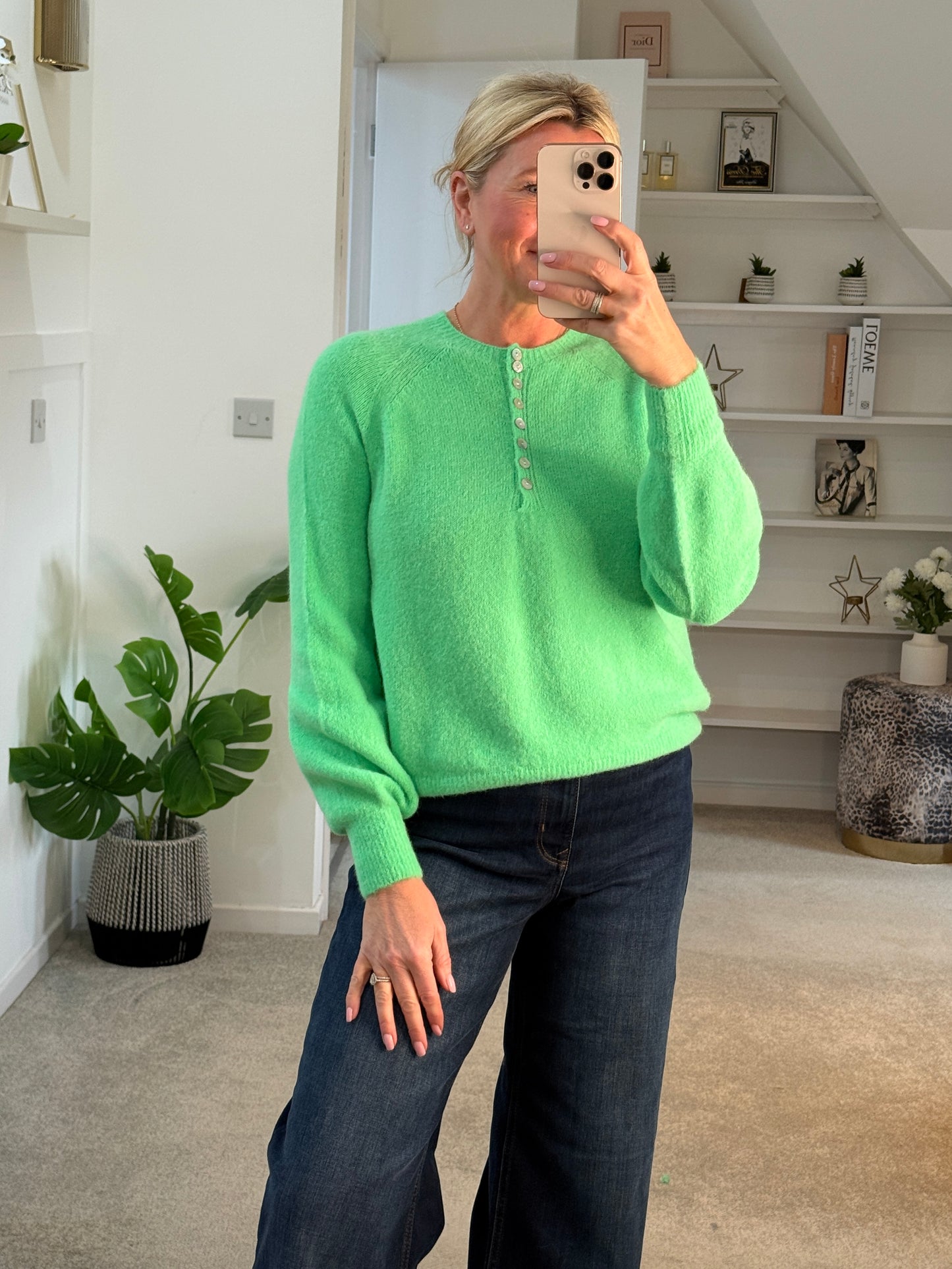 Spring Green Alpaca Mix Button Jumper