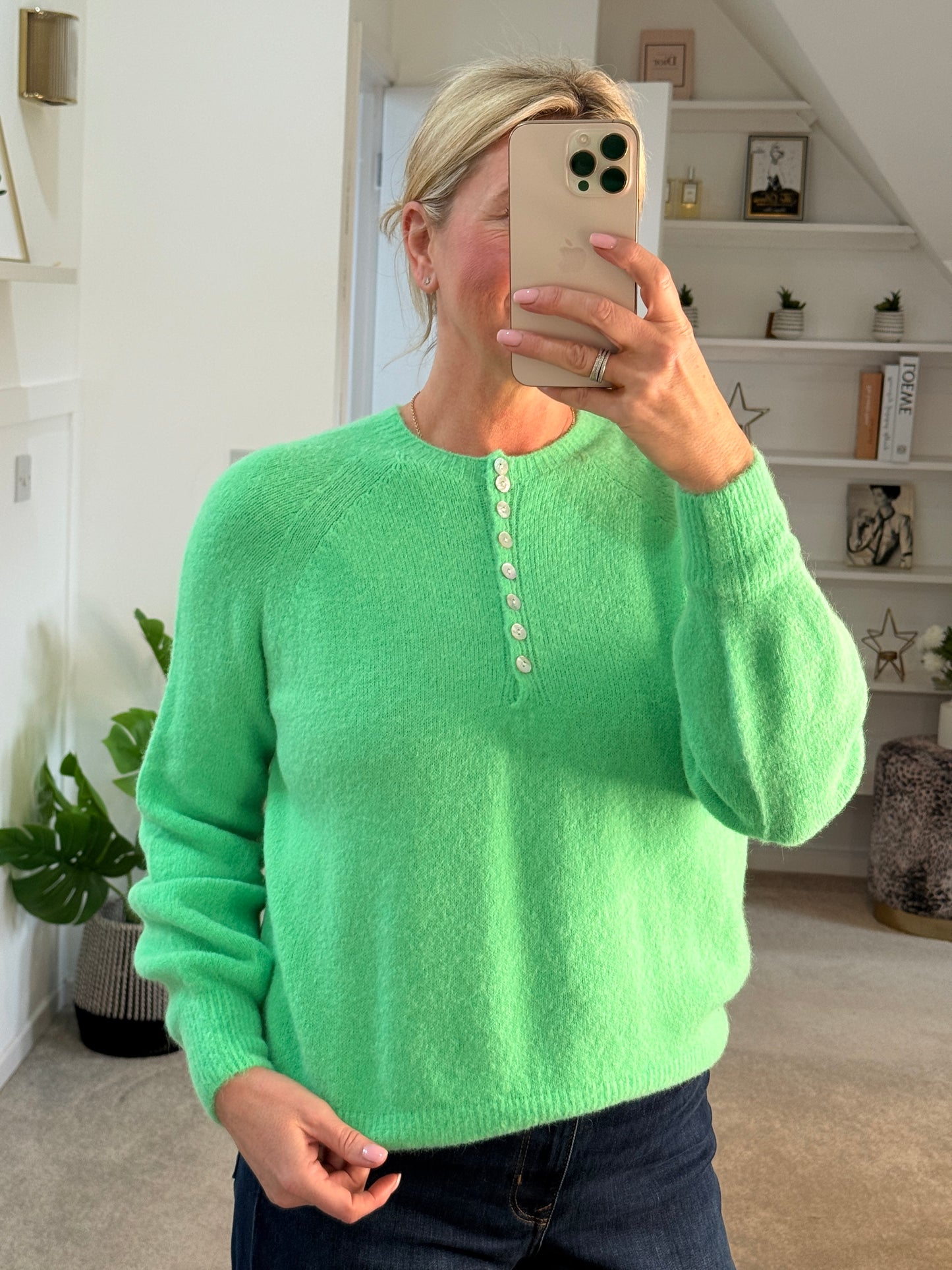 Spring Green Alpaca Mix Button Jumper