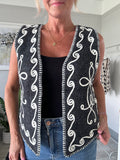 Charcoal Knitted Folk Design Waistcoat