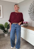 Burgundy Frill Sleeve Batwing Jumper