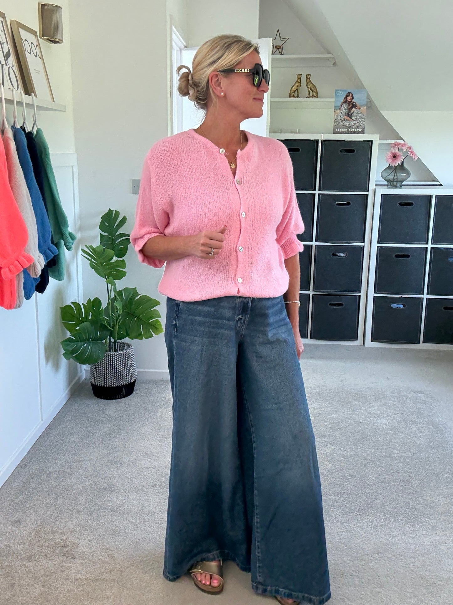 Pink Alpaca Mix Frill Sleeve Cardigan