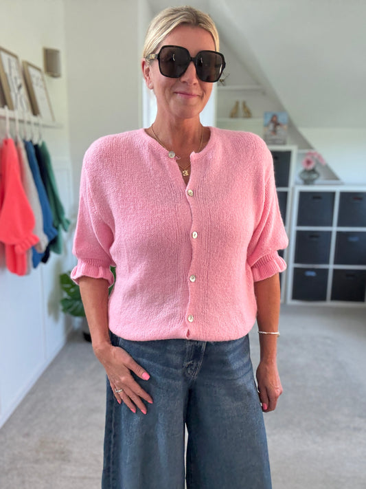 Pink Fluffy 1/2 Frill Sleeve Cardigan