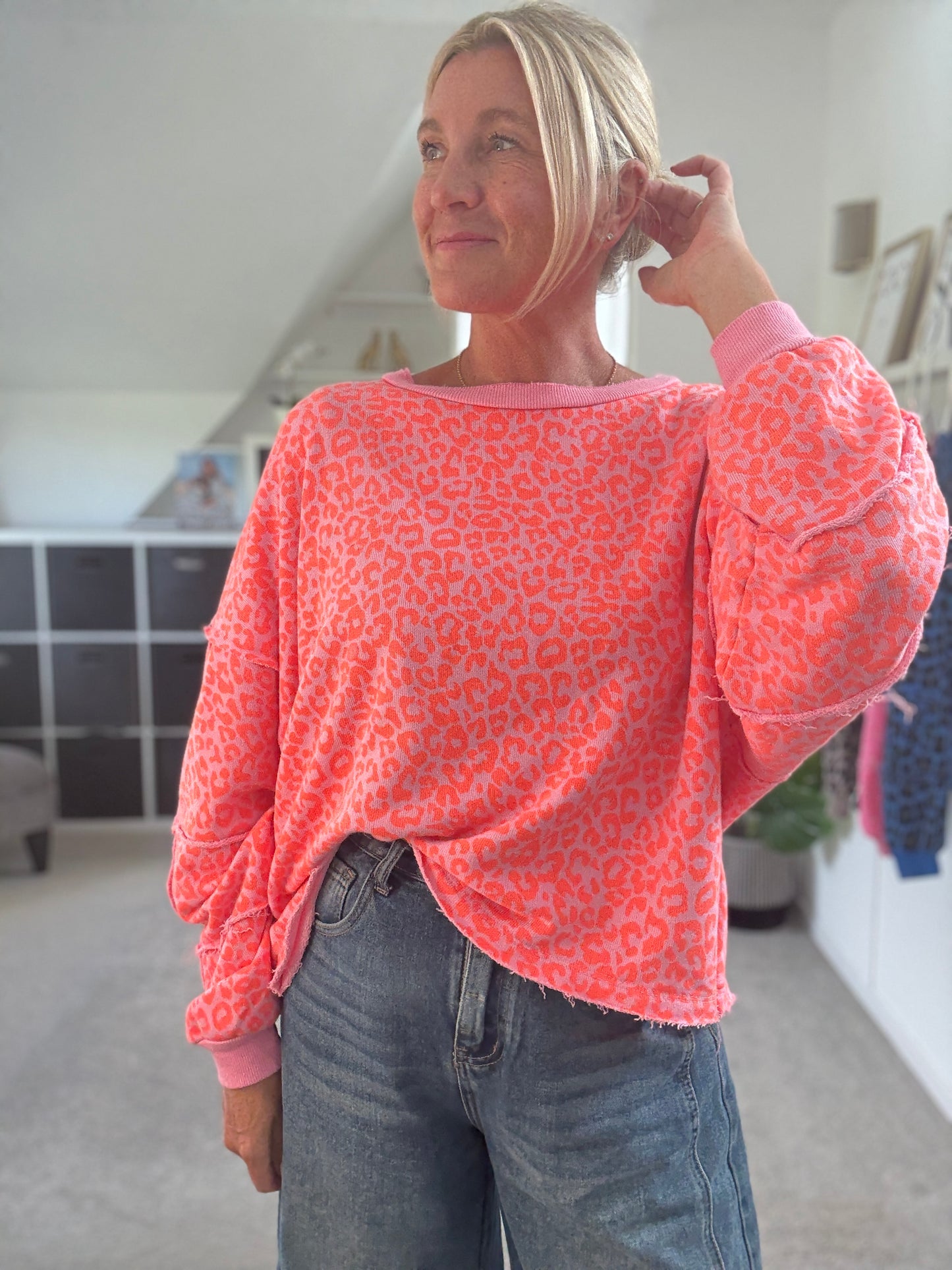 Neon Orange Leopard Oversized Sweatshirt