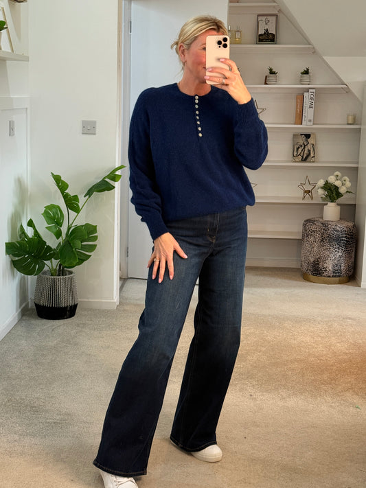 Navy Alpaca Mix Button Jumper