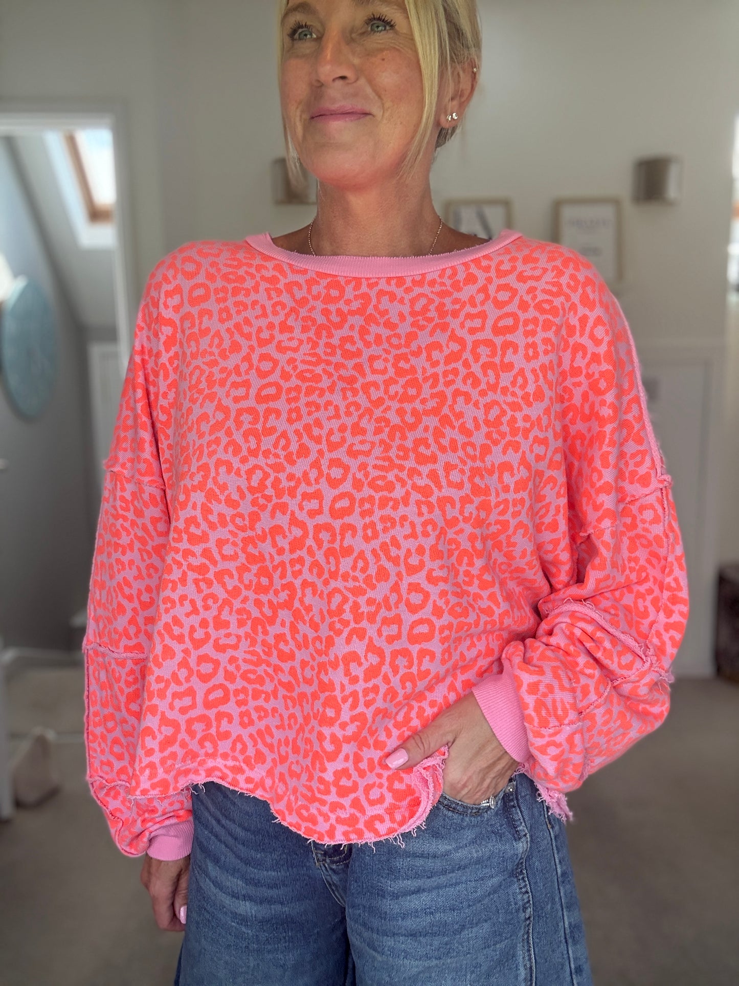 Neon Orange Leopard Oversized Sweatshirt