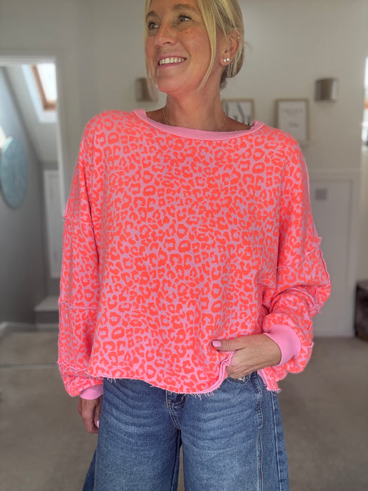 Neon Orange Leopard Oversized Sweatshirt