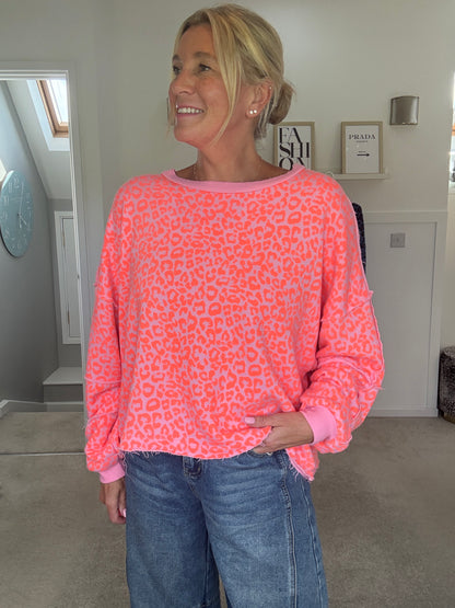 Neon Orange Leopard Oversized Sweatshirt