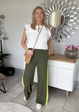 Khaki/Neon Stripe Wide Leg Trousers