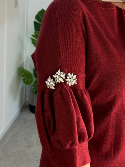 Burgundy Diamanté Sleeve Jumper