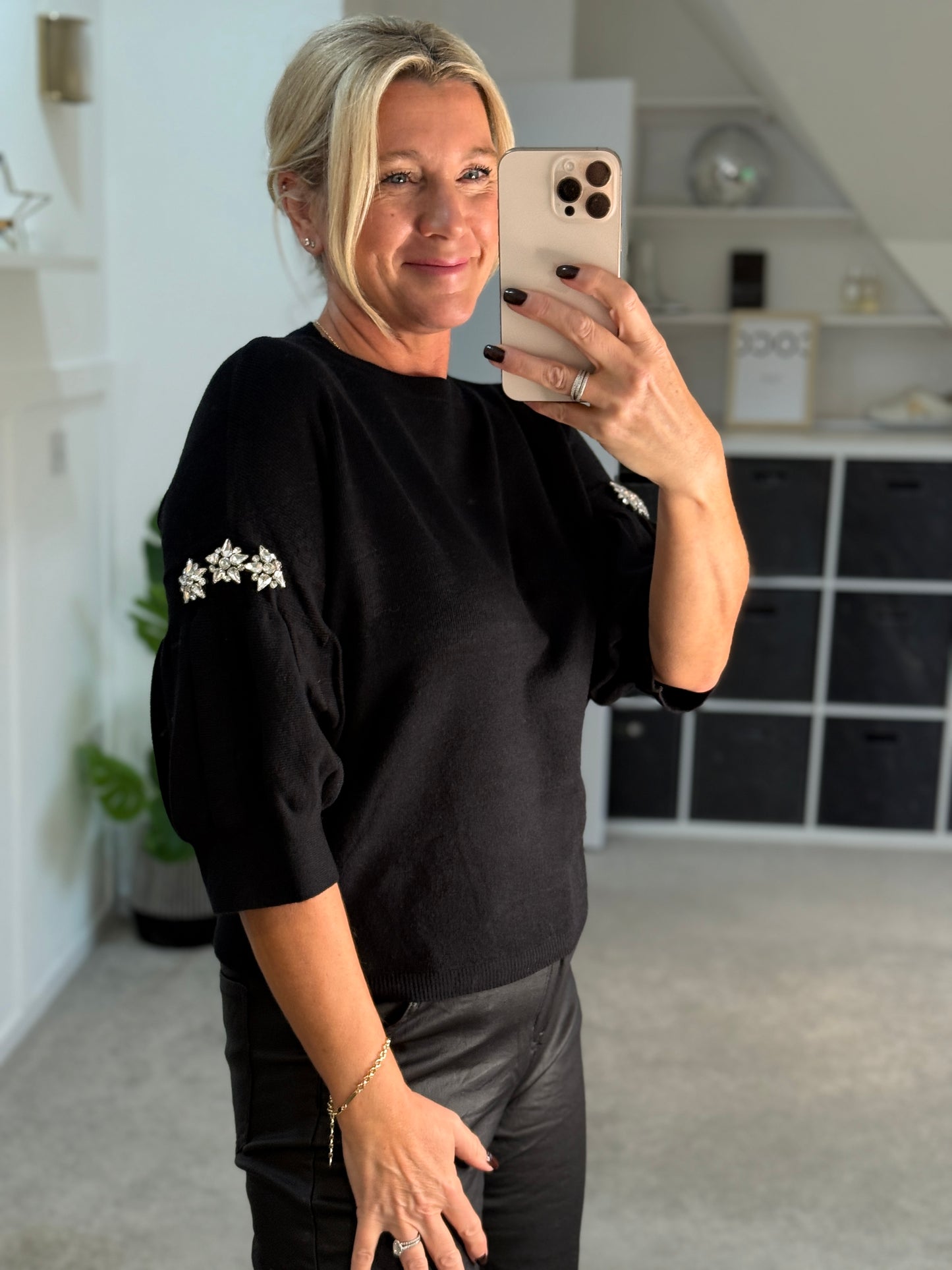 Black Diamanté Sleeve Jumper