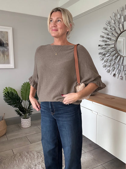 Navy Frill Sleeve Batwing Jumper