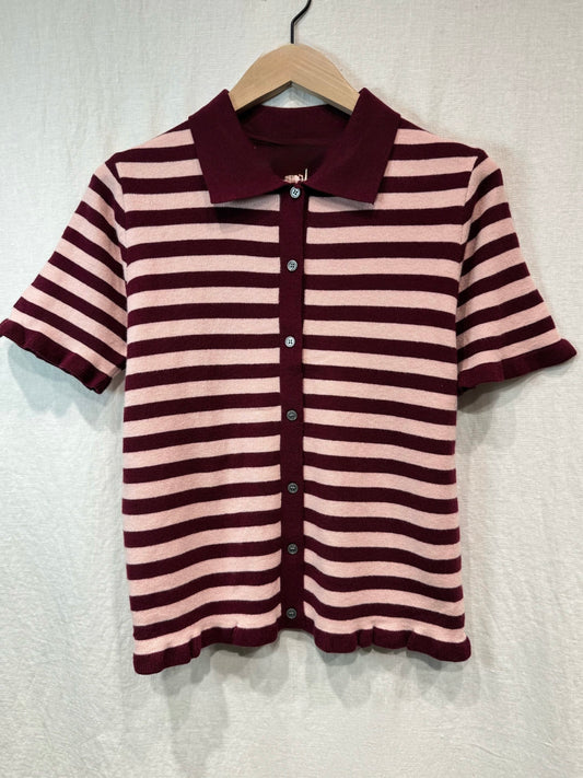 Pink/Burgundy Stripe S/S Cardigan