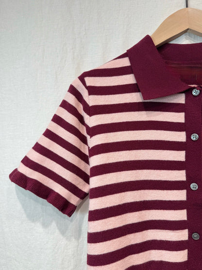 Pink/Red Stripe Knit Polo S/S Cardigan
