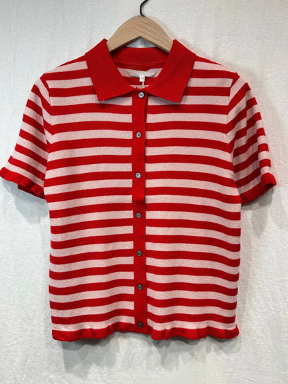 Pink/Red Stripe Knit Polo S/S Cardigan