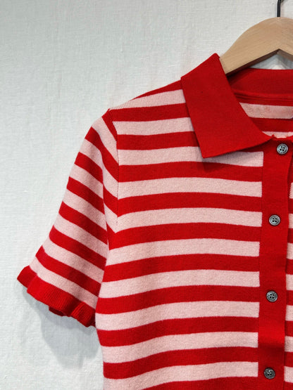 Pink/Red Stripe Knit Polo S/S Cardigan