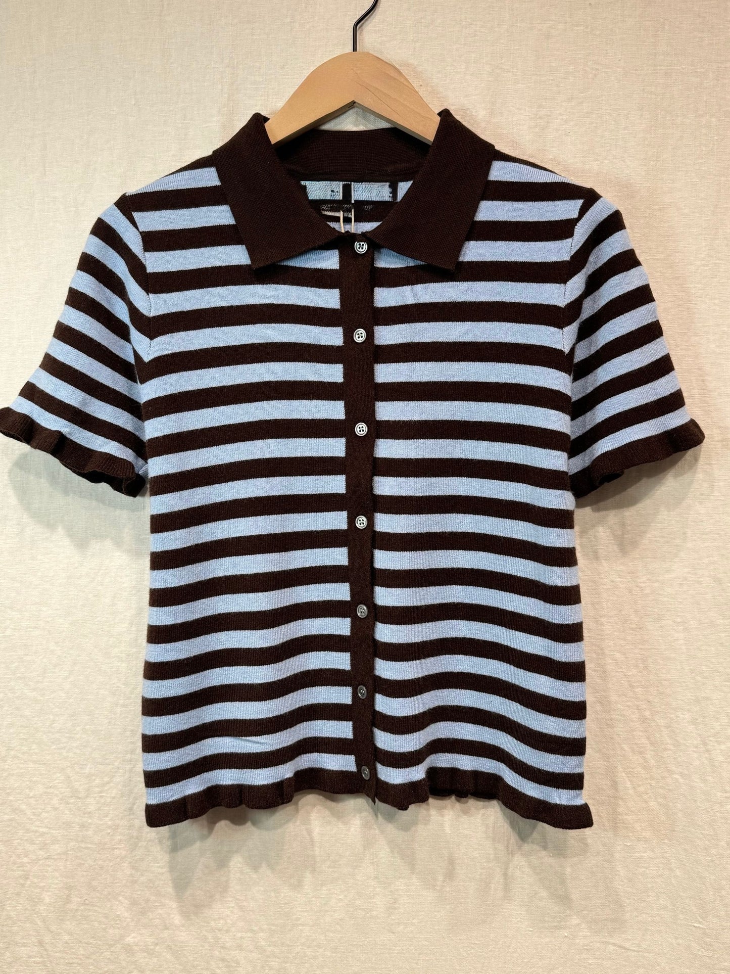 Pink/Red Stripe Knit Polo S/S Cardigan