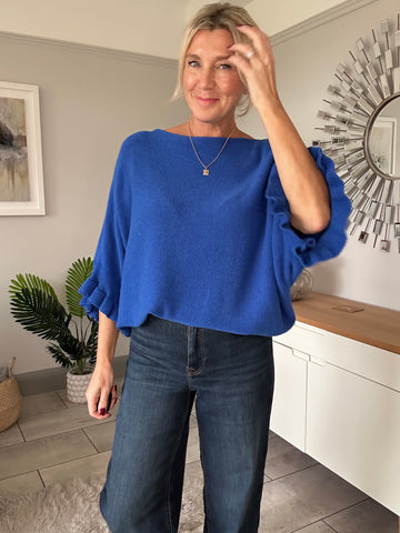 Cobalt Frill Sleeve Batwing Jumper