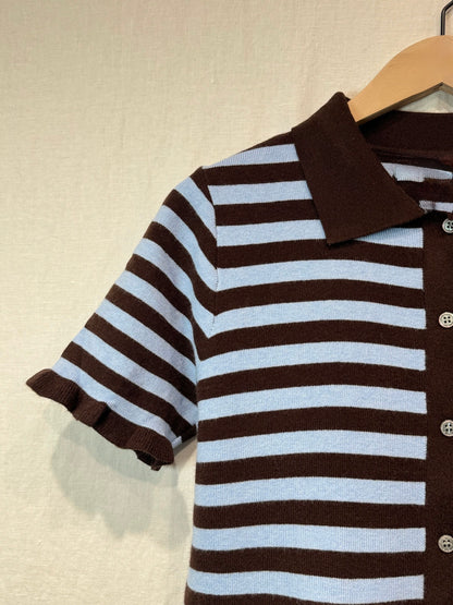 Pink/Red Stripe Knit Polo S/S Cardigan