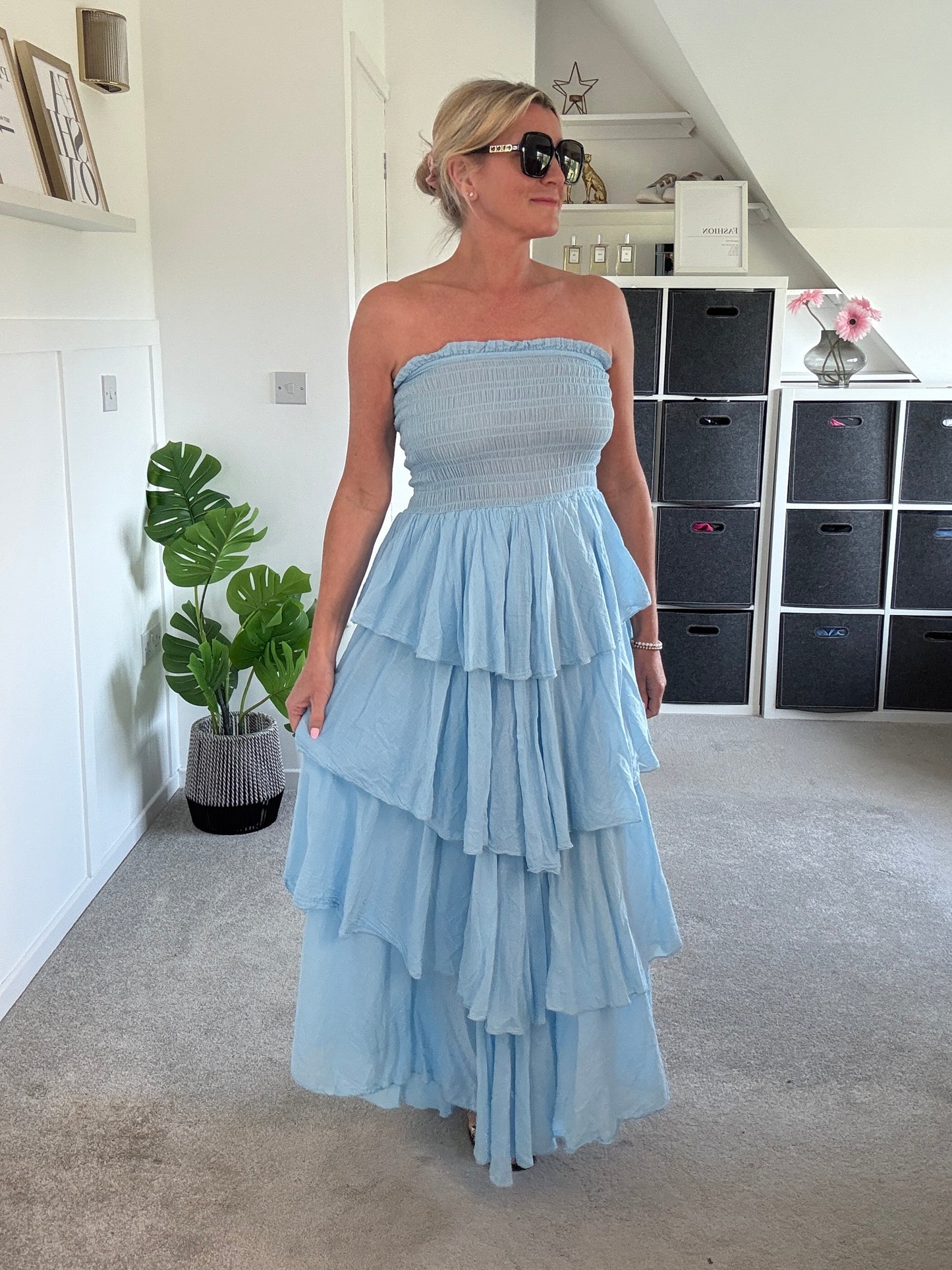 Khaki Ruffle Bandeau Dress