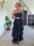 Navy Ruffle Bandeau Dress