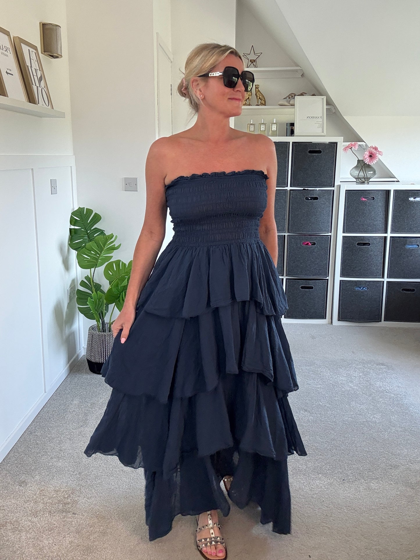 Khaki Ruffle Bandeau Dress