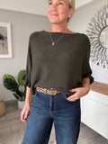 Khaki Frill Sleeve Batwing Jumper