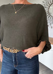 Khaki Frill Sleeve Batwing Jumper