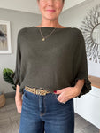 Khaki Frill Sleeve Batwing Jumper