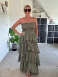 Khaki Ruffle Bandeau Dress